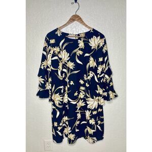 Jaclyn Smith Shift Dress Size XXL Floral Long Sleeve Ruffles Knee-length